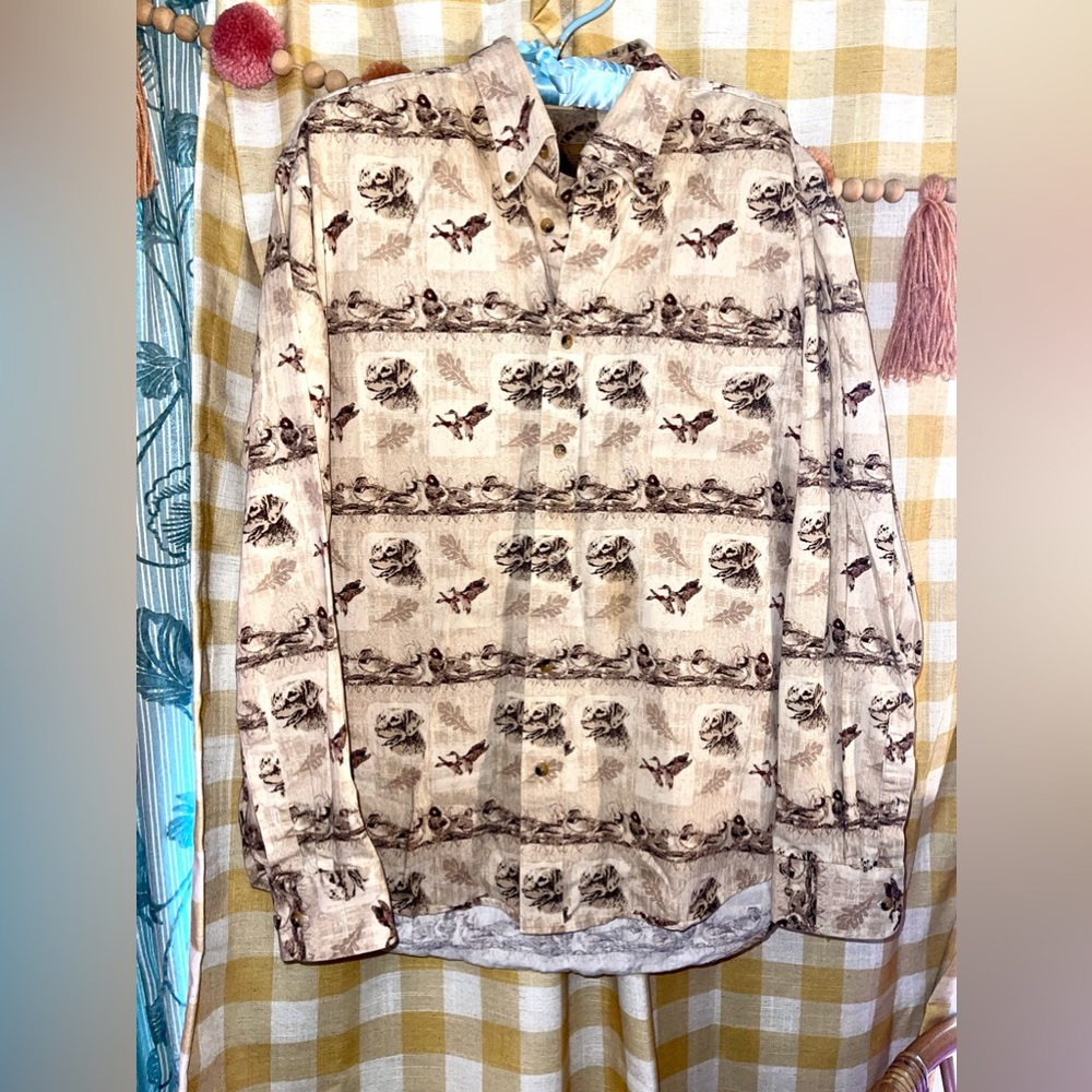 VTG Ivy Crew mens flannel size Large w birds & dogs GUC